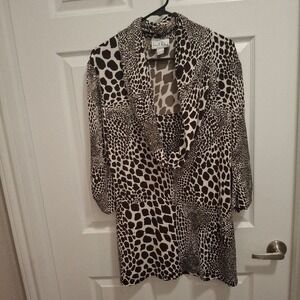 Joseph Ribkoff Size 14 White Chocolate Brown Cowl Neck‎ Spotted Tunic Dress